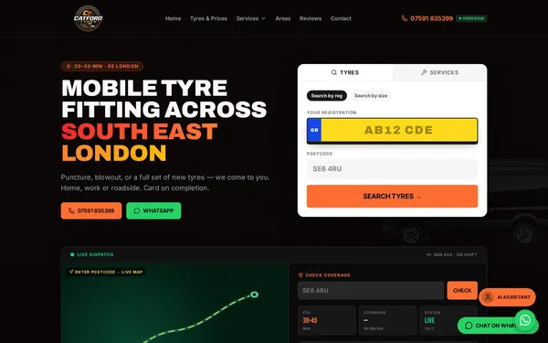 Homepage of Catford Mobile Tyres