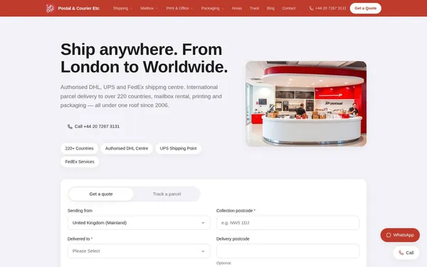 Homepage of Postal & Courier Etc